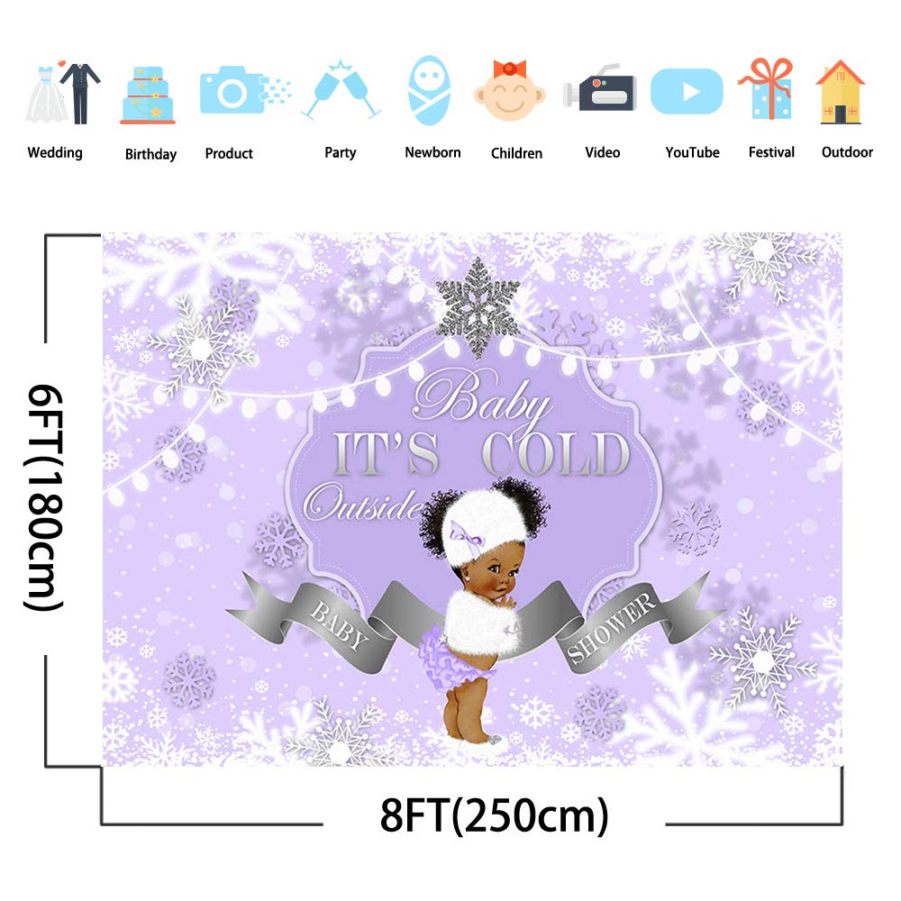 8x6ft Winter Purple Baby Shower Backdrop - Snowflake Design Vinyl Background for Girls' Baby Shower Party | Perfect for Indoor Decorations & Photography Backdrops