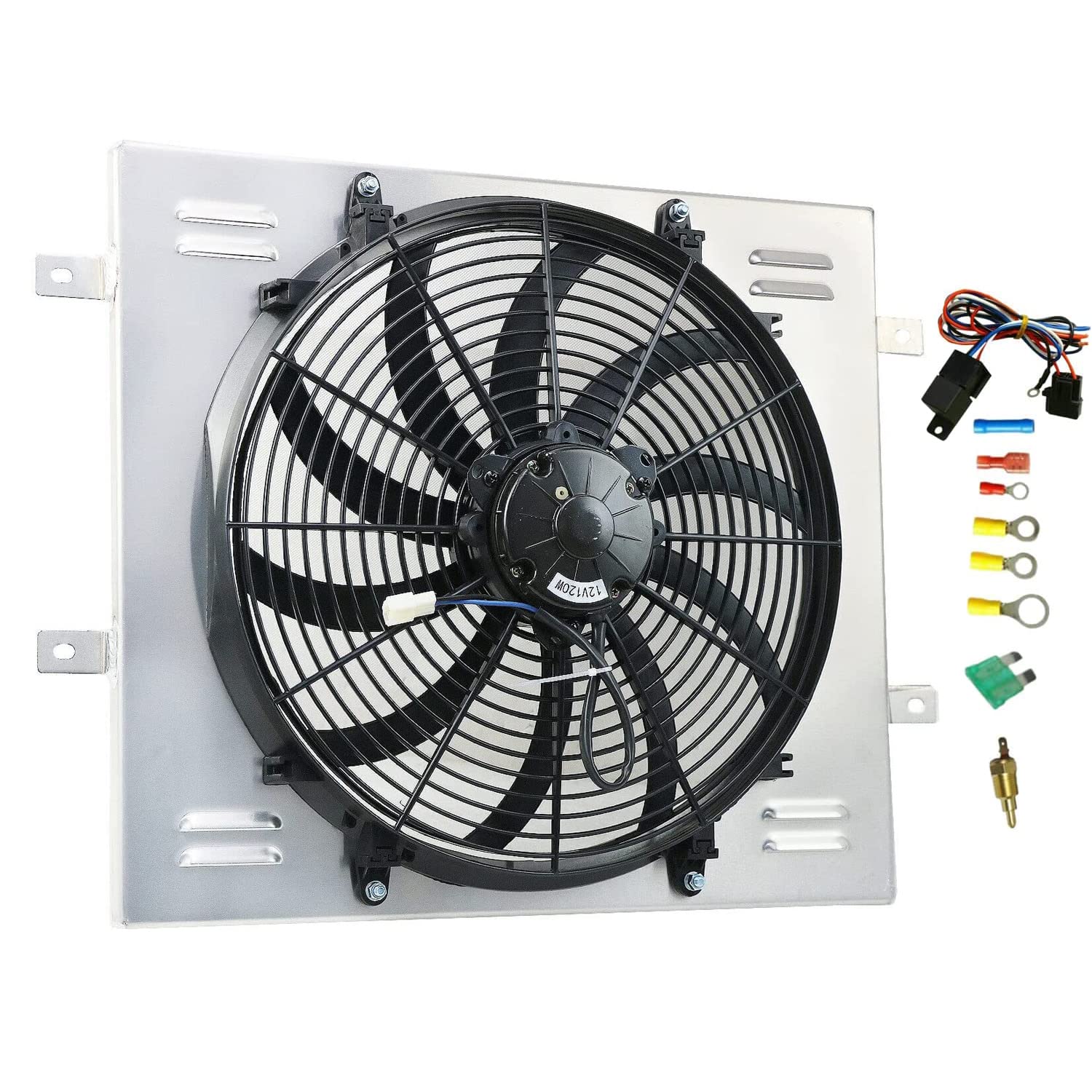Aluminum Radiator Shroud Fan with Relay Kit for 1987-2006 Jeep Wrangler YJ & TJ (2.4L-4.2L) - Perfect for Off-Roading, Overheating Protection & Engine Cooling Upgrade