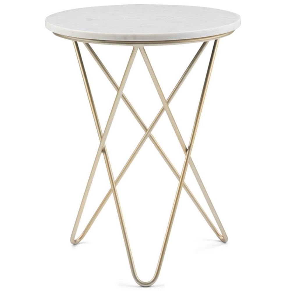 Boho Round End Table with Storage Shelf - Small Space Nightstand, Rustic Telephone Table for Living Room & Bedroom - Gold Corner Parsons Table with White Marble Top | Perfect for Sofa Side, Apartment Decor & Cozy Spaces