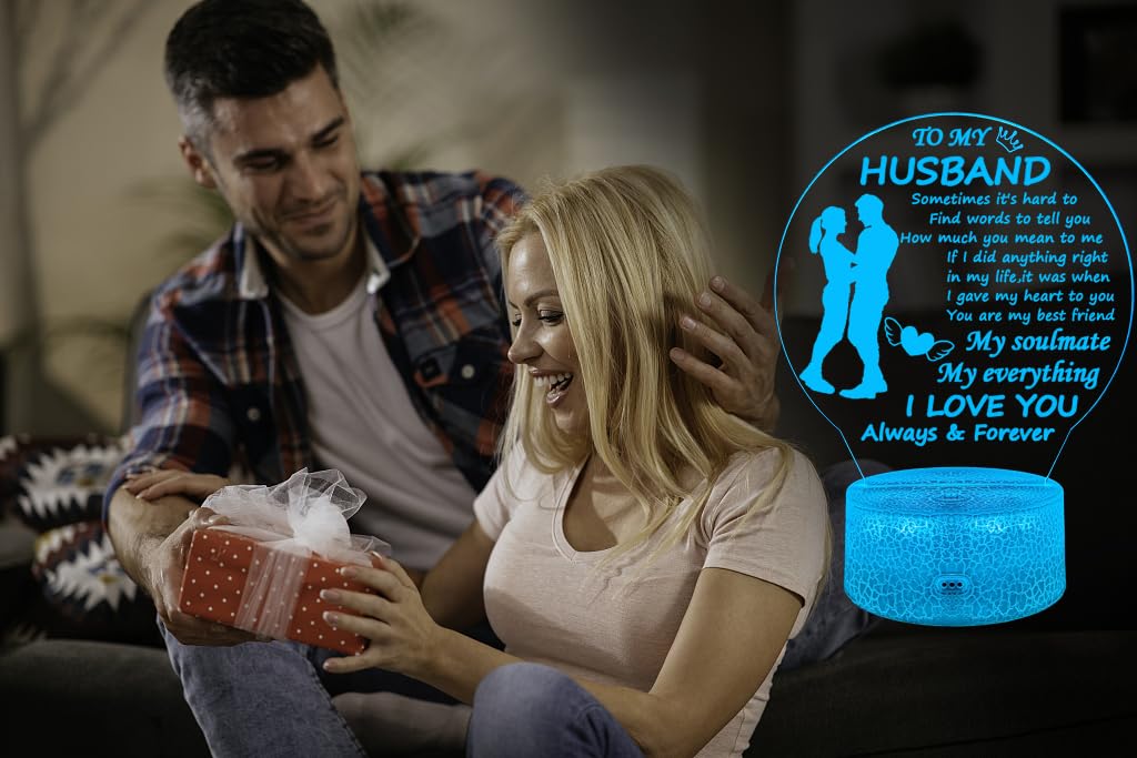 Romantic LED Night Light for Husband - Valentine's Day, Anniversary & Birthday Gift Idea - Bedside Lamp for Bedroom Decor - Perfect Christmas Present from Wife