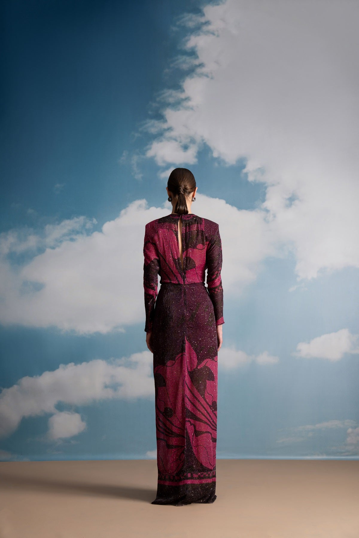Fuchsia Pink Swirl Printed Draped Dress for Women - Elegant Party & Evening Wear - Perfect for Weddings, Cocktails & Special Occasions