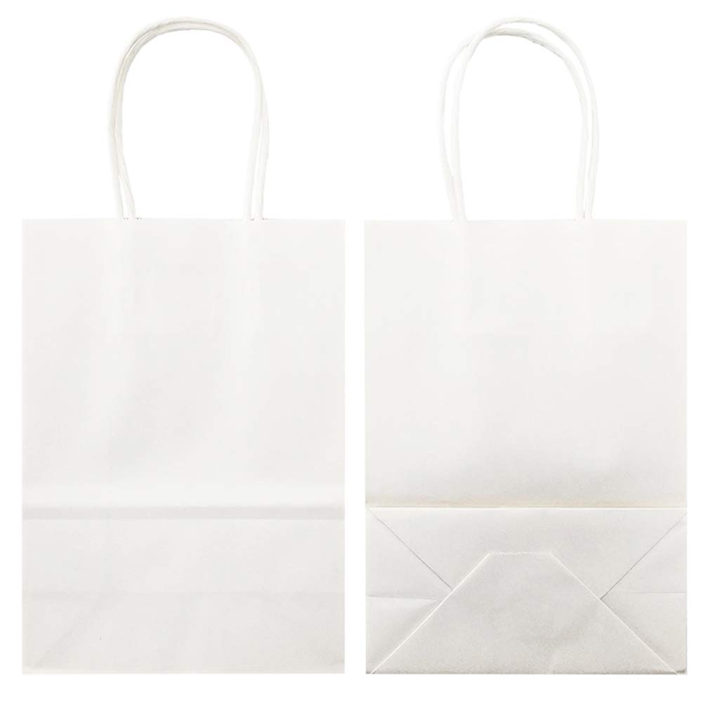 AZOWA White Kraft Paper Gift Bags with Handles - 5x3.1x8.2 Inches - Bulk 25 Count - Eco-Friendly Party Favor Bags for Weddings, Birthdays, Baby Showers & Retail Packaging