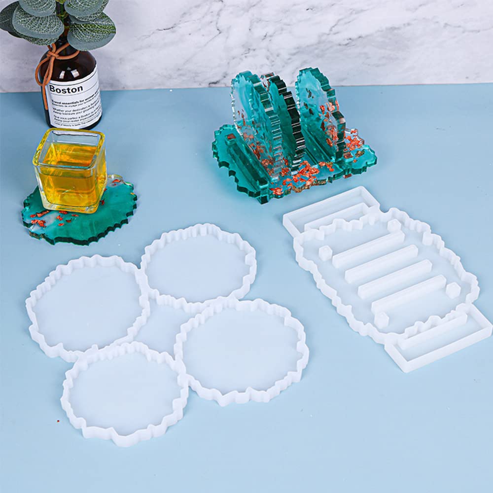 2-Piece Silicone Coaster Mold Set for Epoxy Resin Casting - 1 Irregular Coaster Mold & 1 Storage Stand Mold - DIY Home Decor, Unique Gift Idea for Craft Lovers - Perfect for Coffee Tables, Dining Tables, and Party Decorations