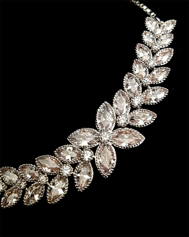Violet Crystal Flower Adjustable Bridal Bracelet - New Arrival Exclusive at Kezani | Perfect for Weddings, Prom, and Special Occasions
