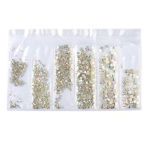 1 Set Multi-Shape Flat Back Glass Crystal AB Rainbow Rhinestones for Nail Art - SS4 to SS16 Sizes - 3D Nail Decorations for DIY Manicure, Wedding Nails & Beauty Salon Use