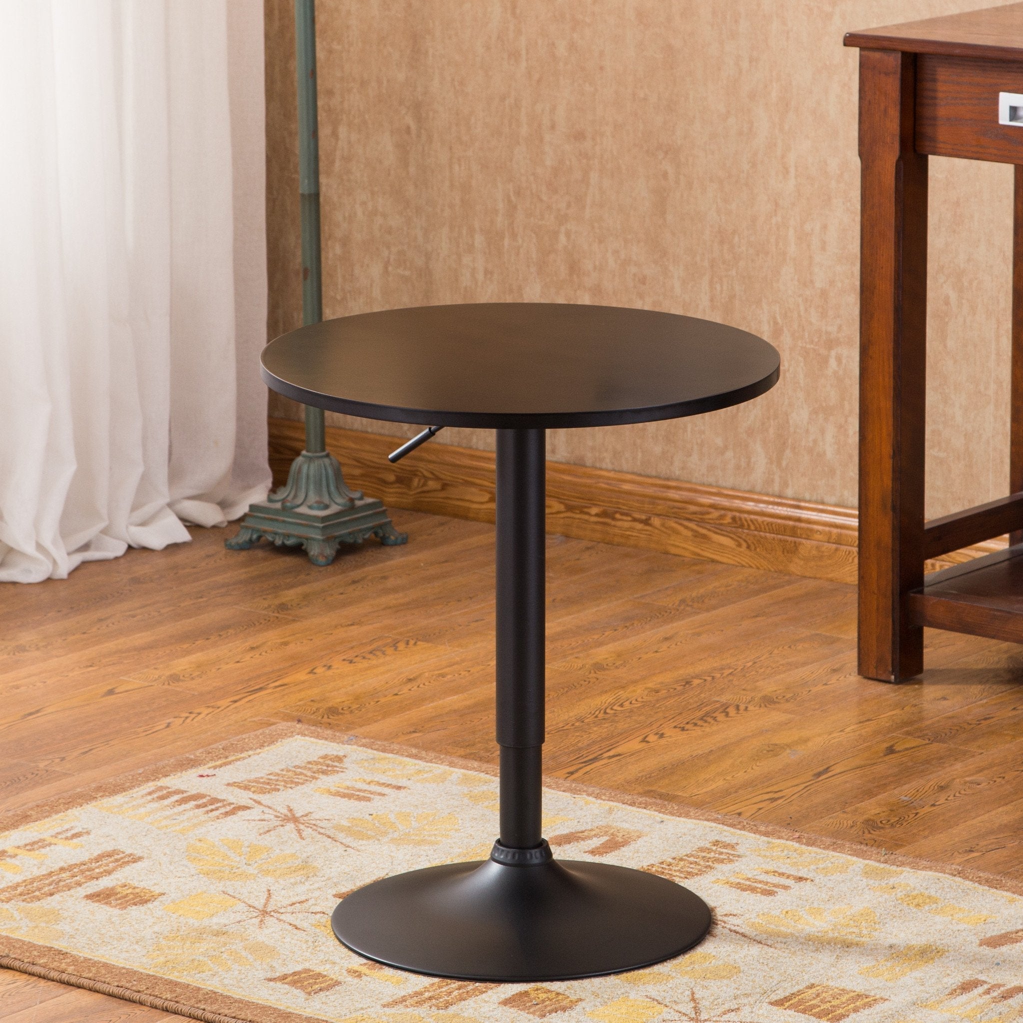 Roundhill Furniture Belham Round Adjustable Height Metal Base Bar Table - 36 Inch Counter Height Dining Table for Kitchen, Bar & Pub - Matte Black Finish for Modern Home Decor