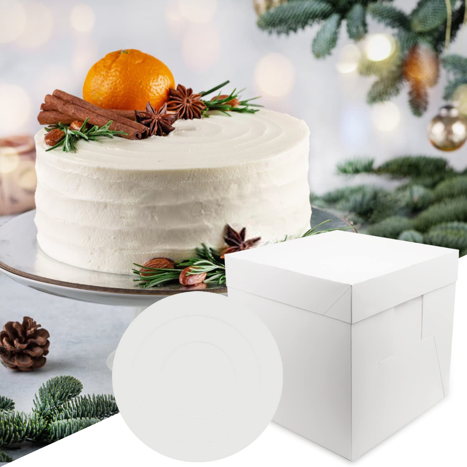 2 Sets 10x10x10 Inch White Cake Boxes with Cake Boards - Disposable Bakery Containers for Birthday, Wedding & Party Cakes - Perfect for Bakeries & Home Baking