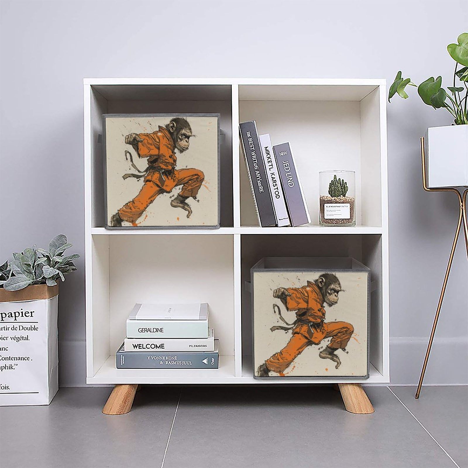 1PCS Foldable Storage Bins - Orange Shirt Monkey Printed Large Capacity Storage Box with Handle - Organizer for Playroom, Office, Home - Perfect for Kids' Toys, Books & Clutter Organization