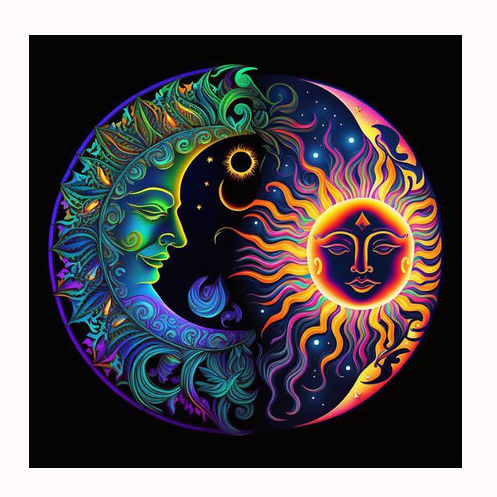 5D Diamond Painting Kit for Adults Beginners - Round Full Drill Sun and Moon DIY Art (12x12 Inch) | Home Wall Decor, Relaxing Craft Gift for Women & Men | Perfect for Stress Relief & Creative Hobbies