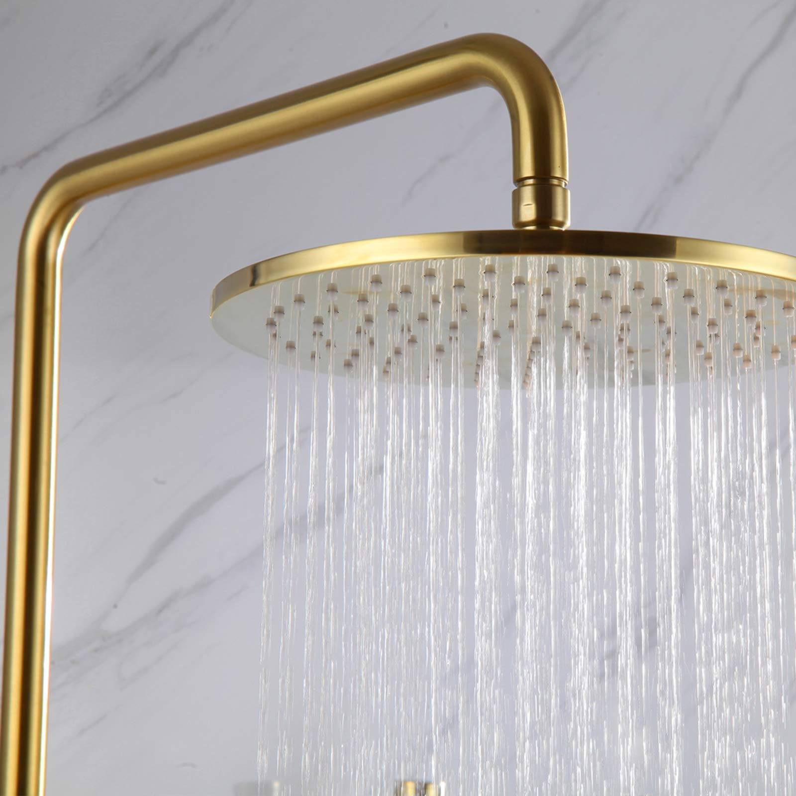 LUNEZY 10 Inch Brushed Gold Wall Mounted Shower Faucet Set - Rainfall Shower Head, Handheld Shower & Bathtub Faucet - Luxury Bathroom Fixtures for Modern & Spa-Like Showers