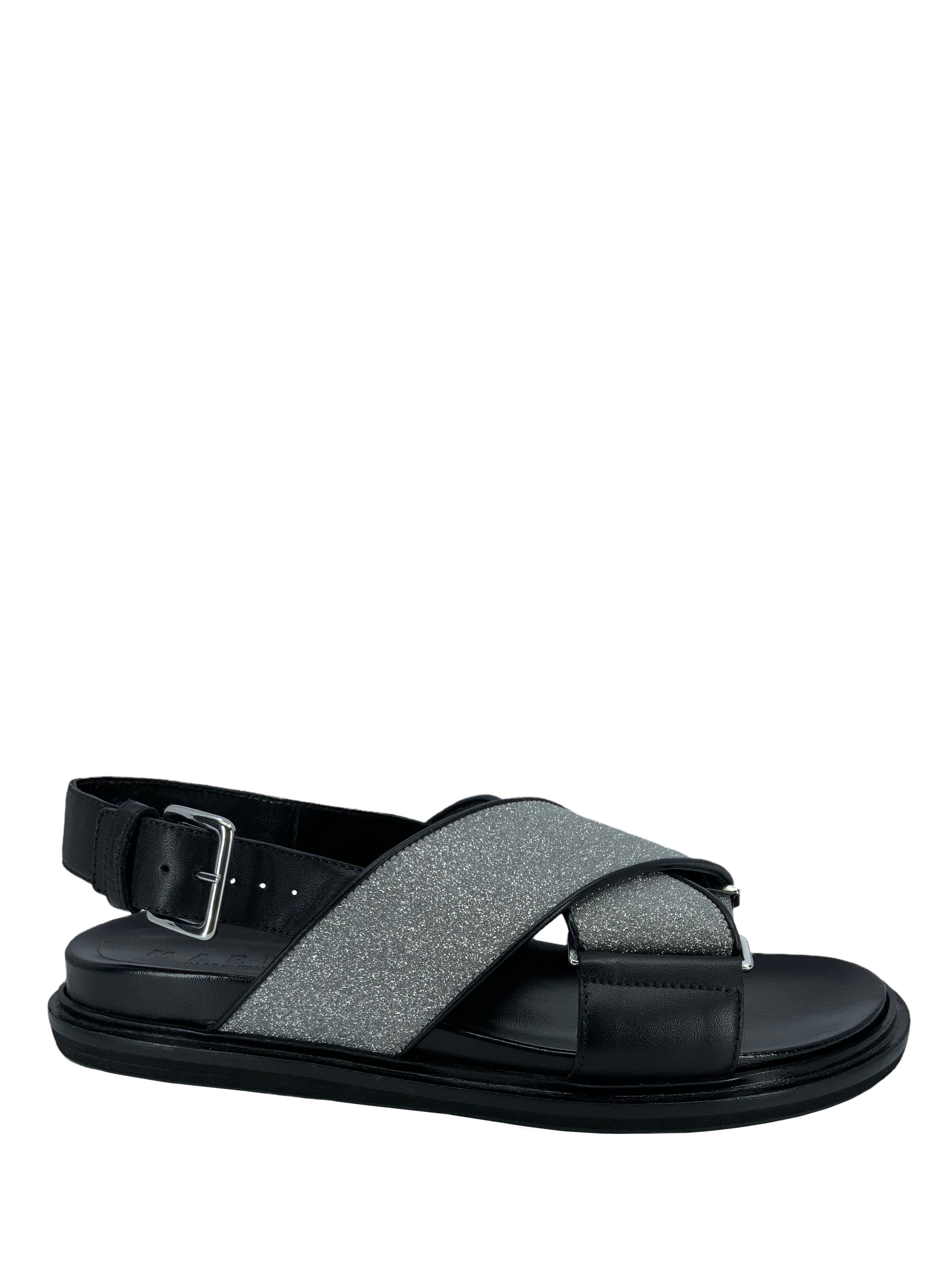 MARNI Women's Leather Glitter Sandals Size 9 - Comfortable & Stylish Summer Shoes for Beach, Party & Casual Wear