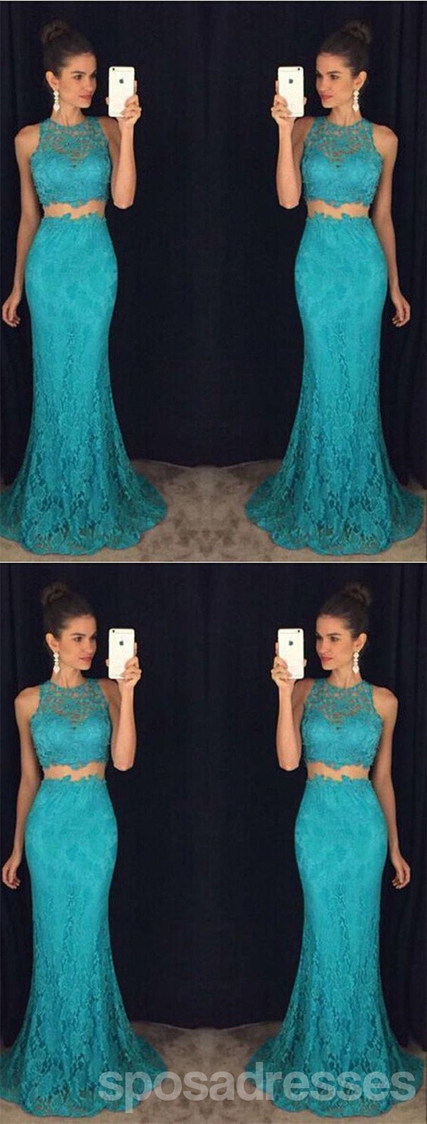 Green Mermaid Two-Piece Halter Prom Dress for Women - Elegant Evening Gown for Formal Events, Parties & Special Occasions | Style 12656