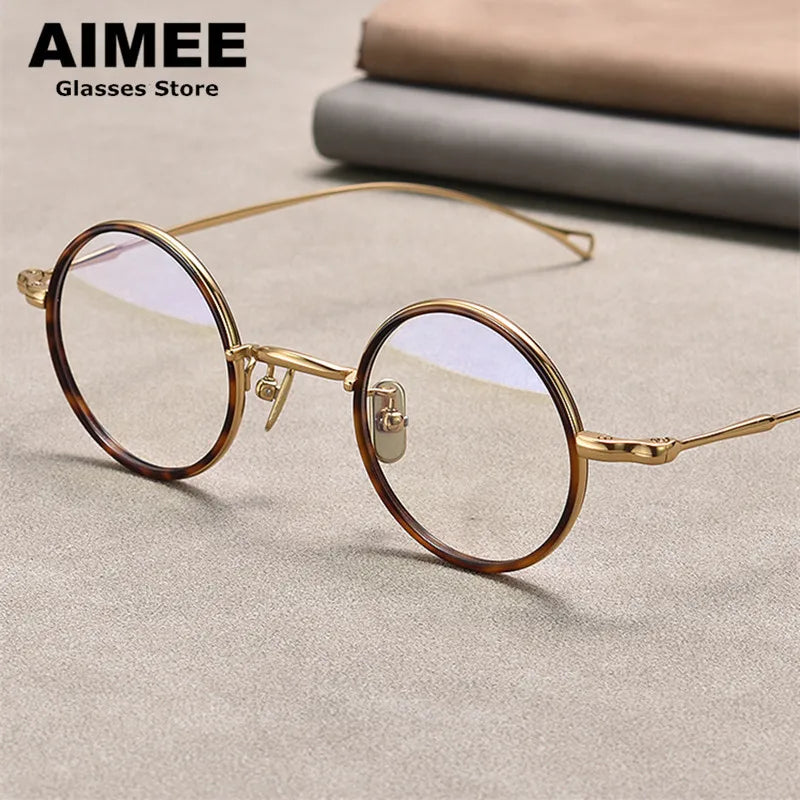 Aimee Unisex Full Rim Round Titanium Acetate Eyeglasses 22008 - Lightweight Durable Glasses for Men & Women - Perfect for Reading, Work, and Everyday Wear