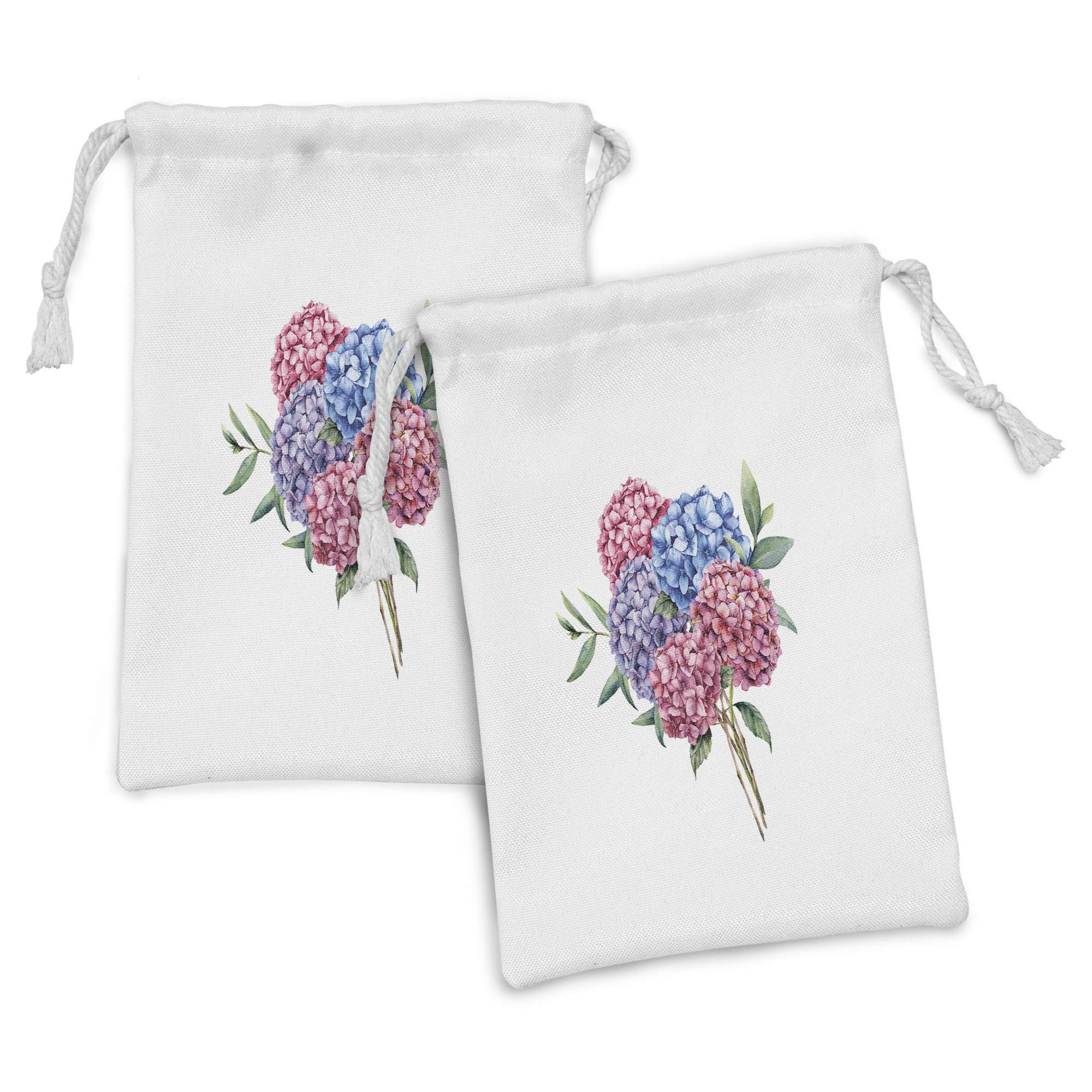 Ambesonne Hydrangea Fabric Pouch Set of 2 - Romantic Watercolor Flower Drawstring Bags for Toiletries, Jewelry, Masks & Party Favors (9