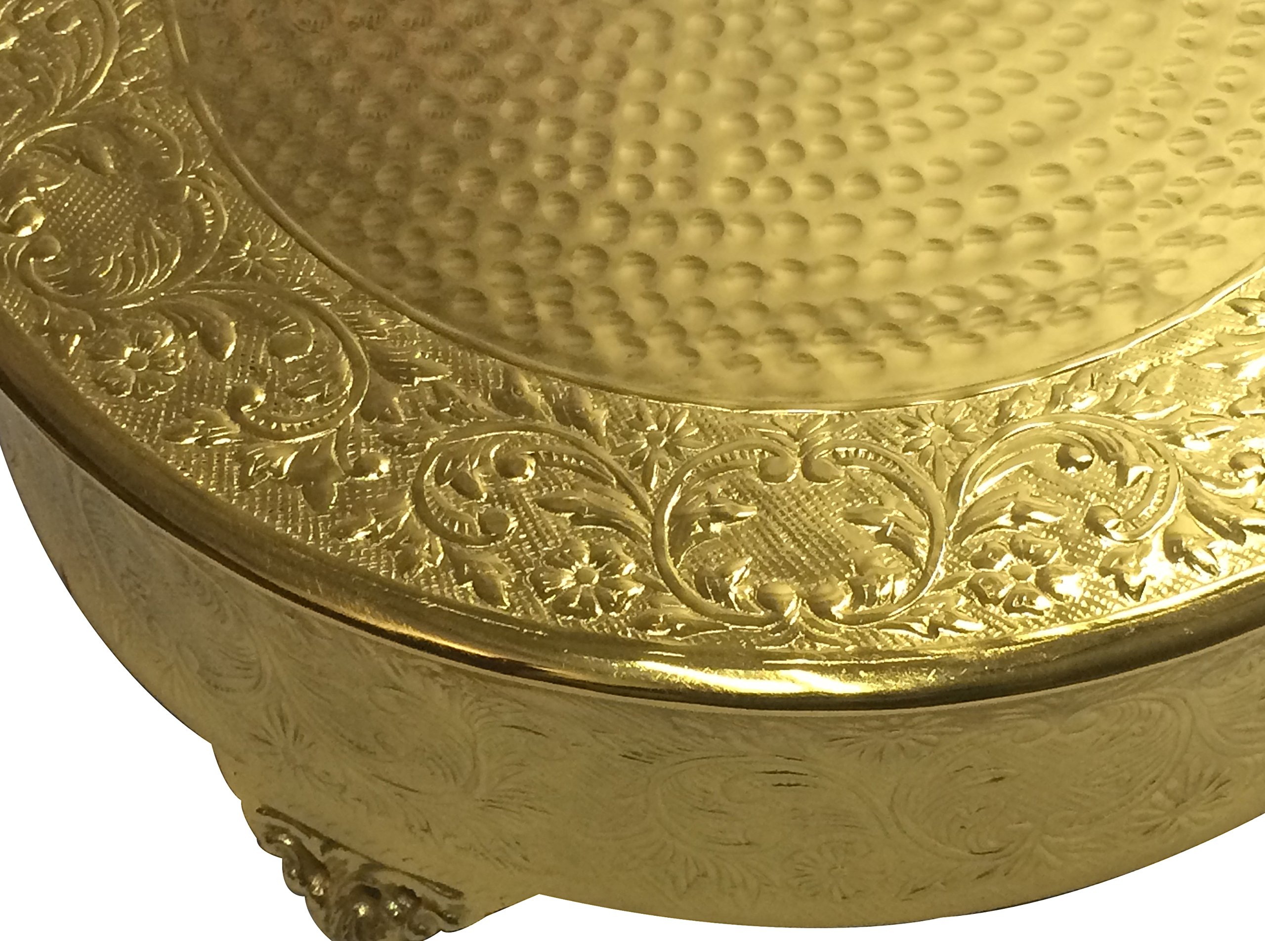 GiftBay 18-Inch Round Gold Wedding Cake Stand - Handcrafted Embossed Metal Tiered Dessert Display for Bridal Showers, Anniversary Parties & Special Events
