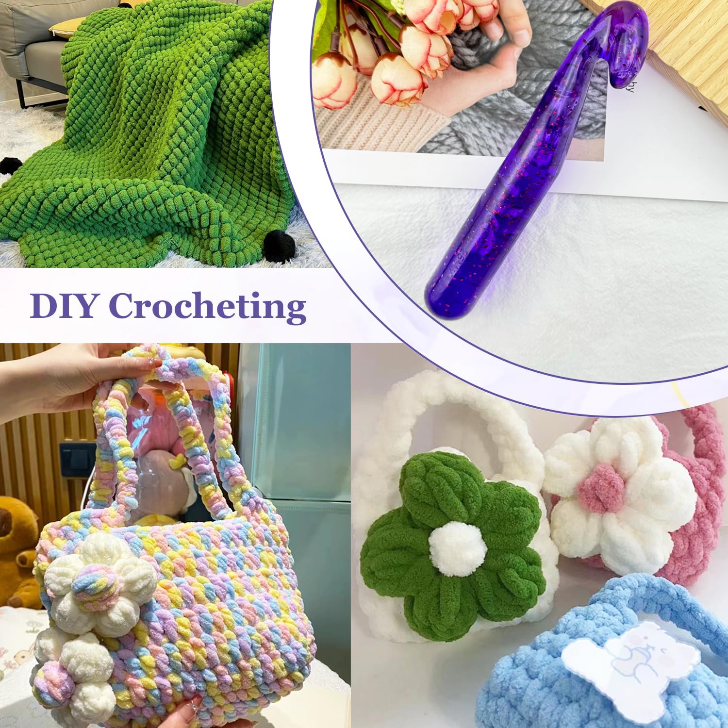 25mm Large Crochet Hook for Chunky Yarn - Ergonomic Plastic Crystal Smooth Crochet Needles for Arthritic Hands - Perfect for DIY Handmade Blankets, Scarves & Home Decor Projects