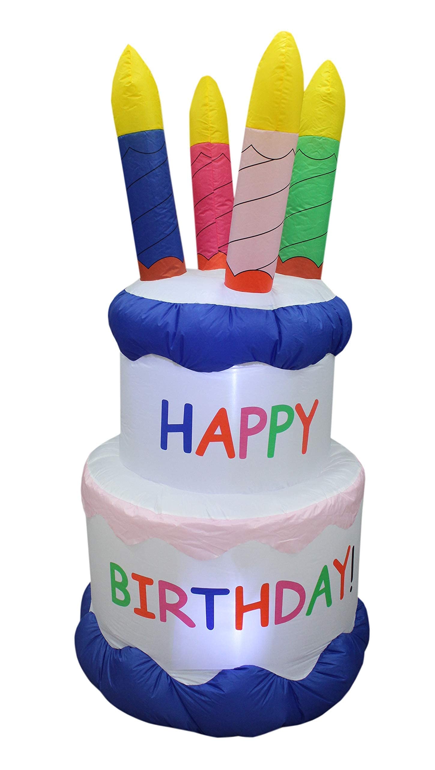 4ft Inflatable Easter Bunny with Basket & 6ft Happy Birthday Cake Decorations - Giant Outdoor Party Decor for Easter, Birthday Celebrations, Garden & Backyard Events