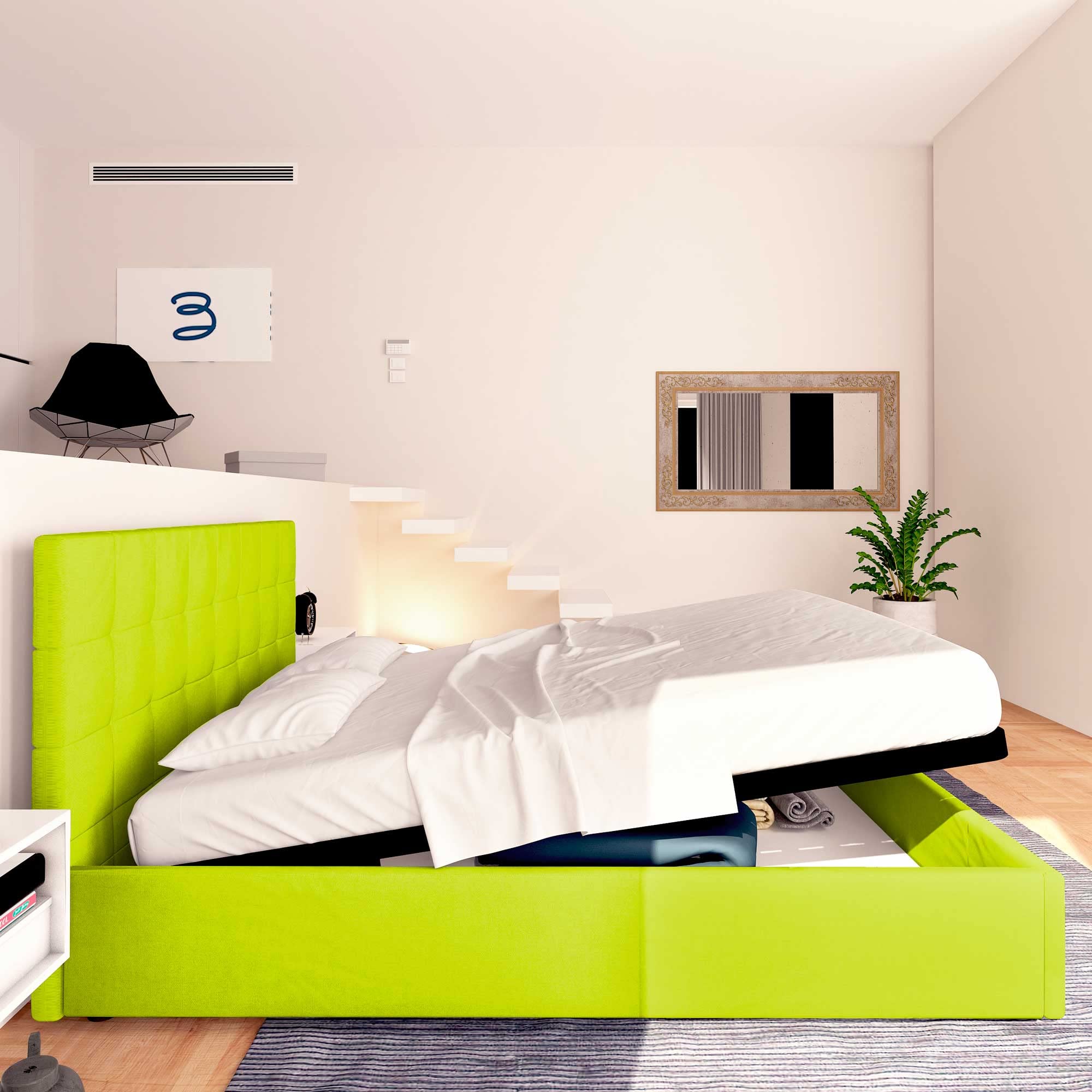 Baldiflex Single Bed with Storage - Synthetic Leather Dublin Model, Slatted Base for Single Mattress, 120 x 190 cm, Elegant Headboard, Apple Green - Perfect for Small Spaces, Guest Rooms & Modern Apartments