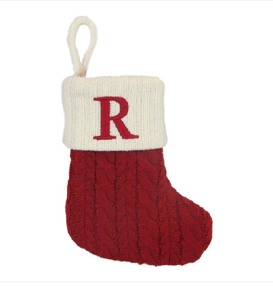 Personalized Red Mini Knit Stocking Monogram Ornament - Letter R Initial Gift Card Holder for Christmas Tree Decor & Holiday Gifts