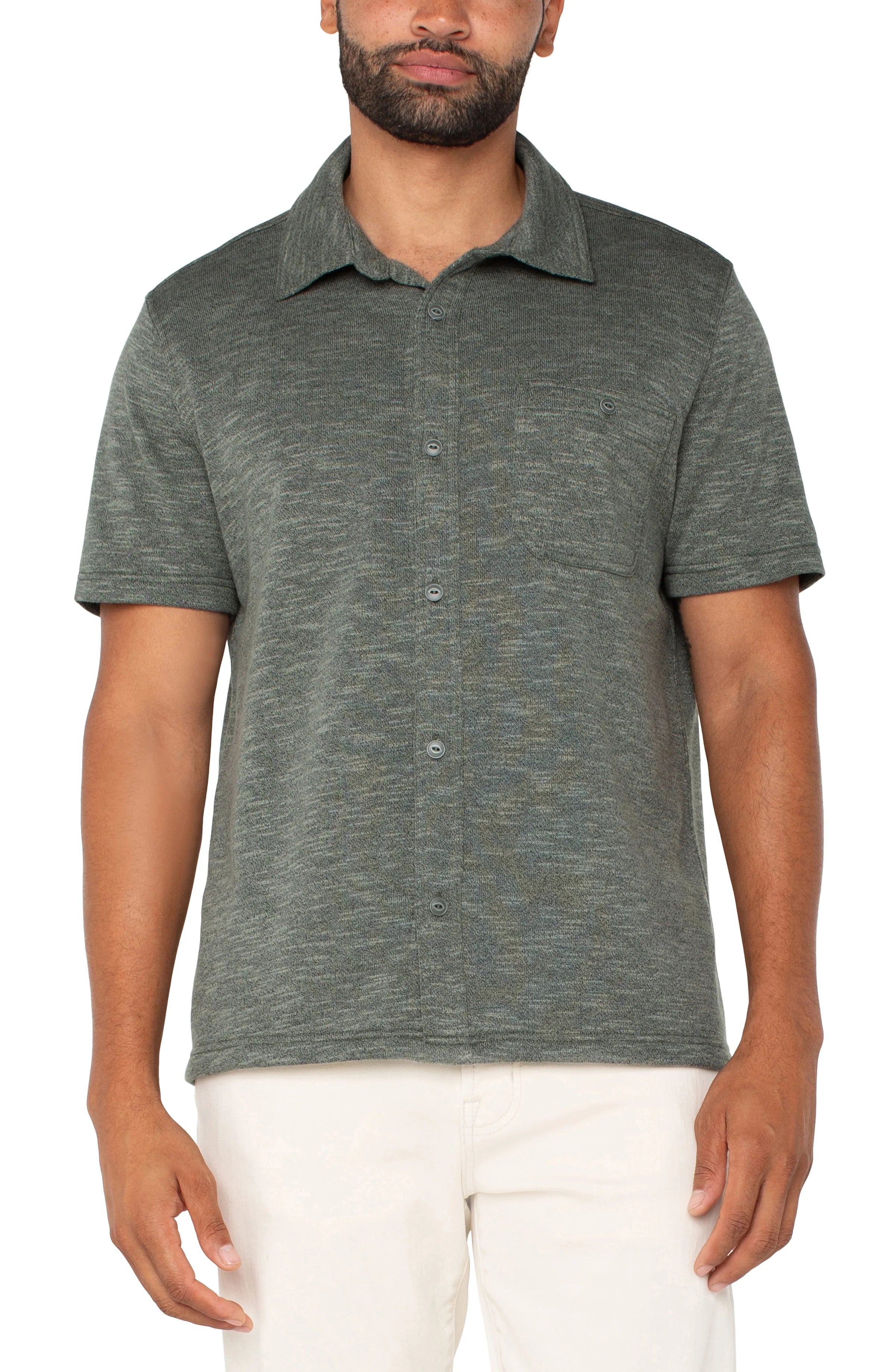 Men's Heather Sage Button Up Short Sleeve Casual Shirt - Breathable Summer Shirt for Outdoor Activities, Beach Wear & Casual Office Attire