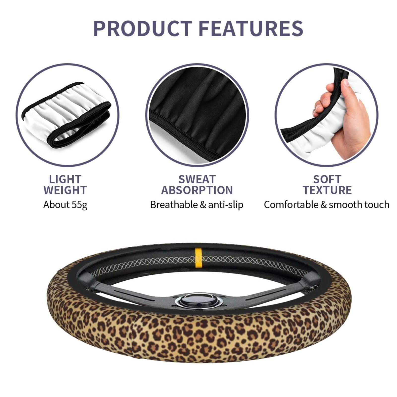 Premium Leopard Print Steering Wheel Cover - Universal Fit 15 Inch for Cars, SUVs, Trucks & Vans - Soft Brown Cheetah Pattern Protector for Men & Women - Perfect for Road Trips & Daily Commuting