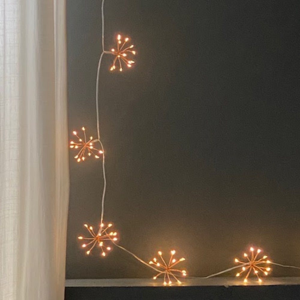 Copper Starburst Fairy Lights - 20 LED Warm White String Lights for Bedroom, Wedding, Party Decor - Indoor & Outdoor Decorative Lighting
