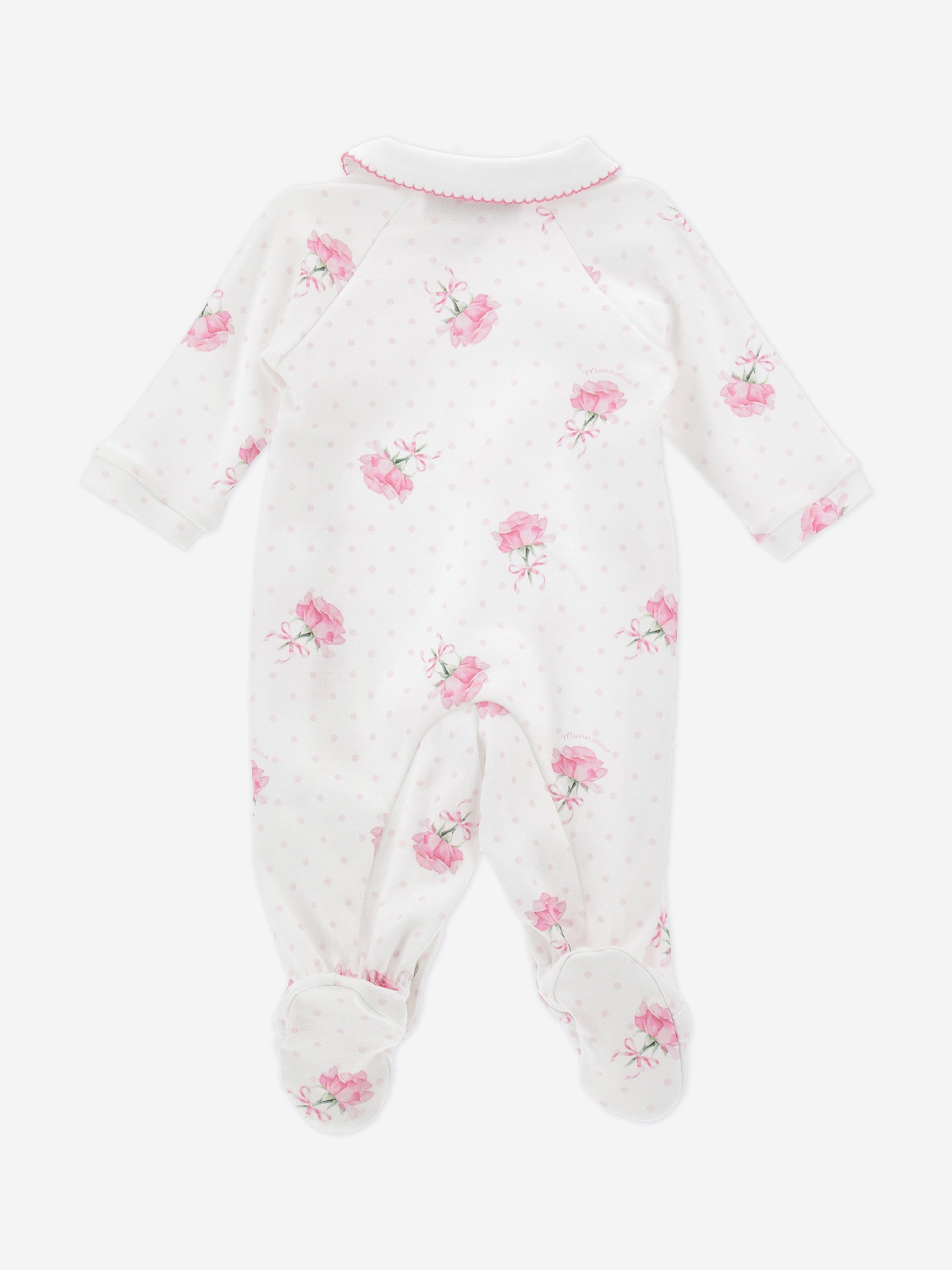 Adorable White Baby Girls' Rose Print Babygrow – Perfect for Newborn Photos, Playtime & Special Occasions