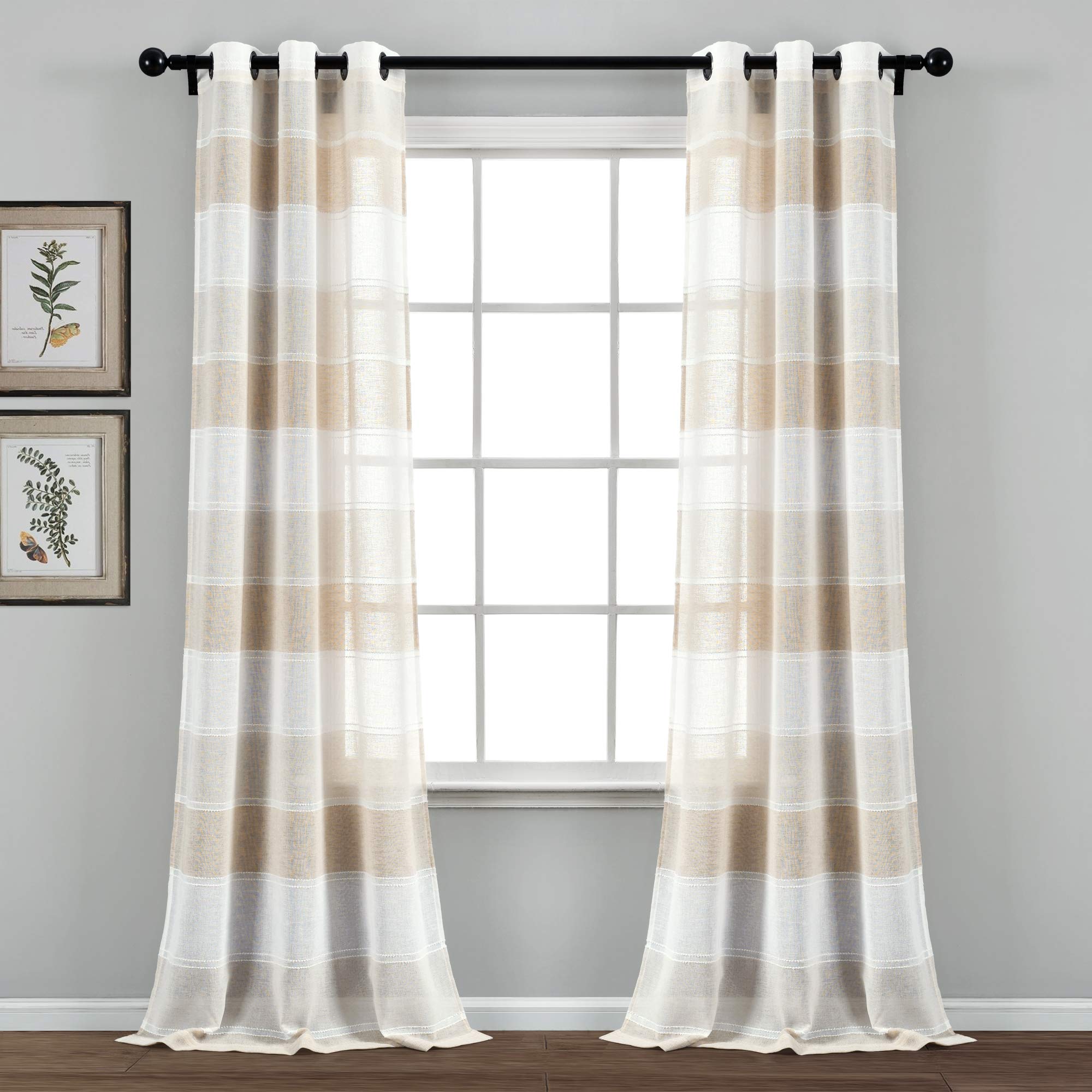 Lush Decor Beige Striped Sheer Curtains - 84