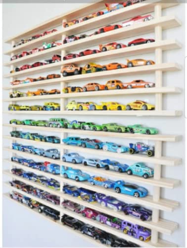Handmade Wooden Toy Car Shelf - Compatible with Hot Wheels & Matchbox Cars - Cherry Finish - Perfect for Kids' Room Decor & Car Collection Display