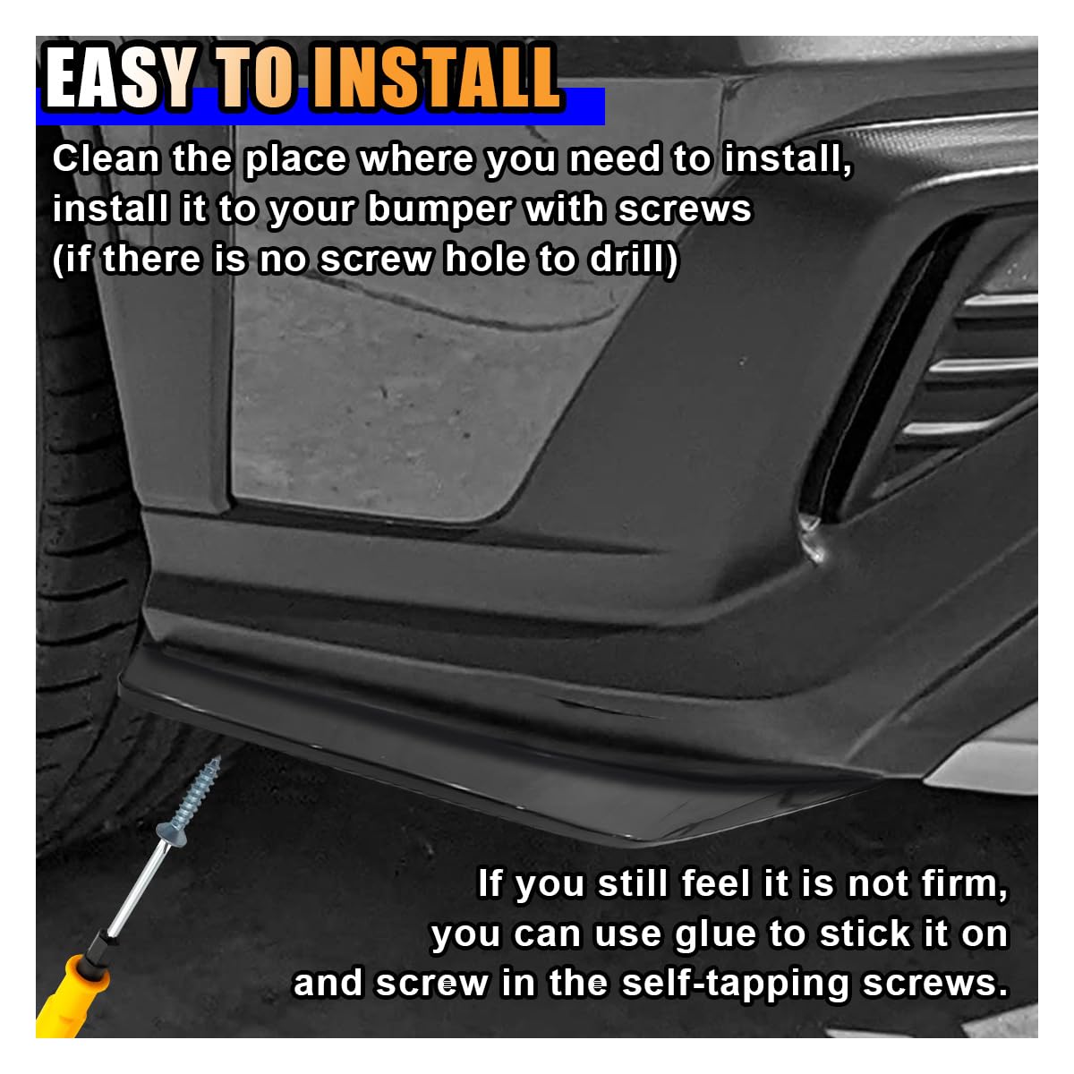 2PCS Universal Black Car Rear Bumper Diffuser Spoiler Lip Splitter Canard with Side Fin Fenders Skirt Protector for Exterior Decoration and Aerodynamic Enhancement