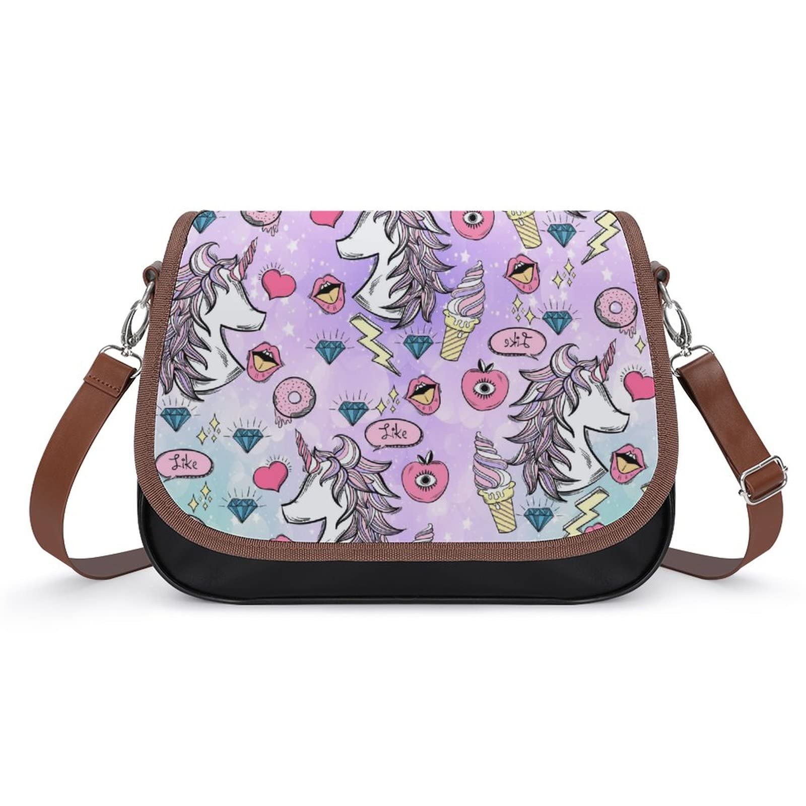 Trendy Printed Crossbody Bags for Women - Fashion Leather Shoulder Bag & Satchel Hobo Purse with Unicorn Pink Illustration | Perfect for City Travel, Shopping & Everyday Use