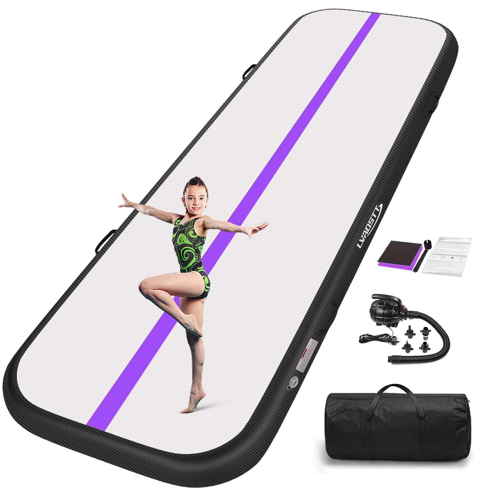 13ft/16ft/20ft Inflatable Gymnastics Air Mat - 4/8 Inch Thick Tumbling Track with Electric Pump | Home Training, Cheerleading, Yoga & Water Play | Durable Tumble Mat for Kids & Adults