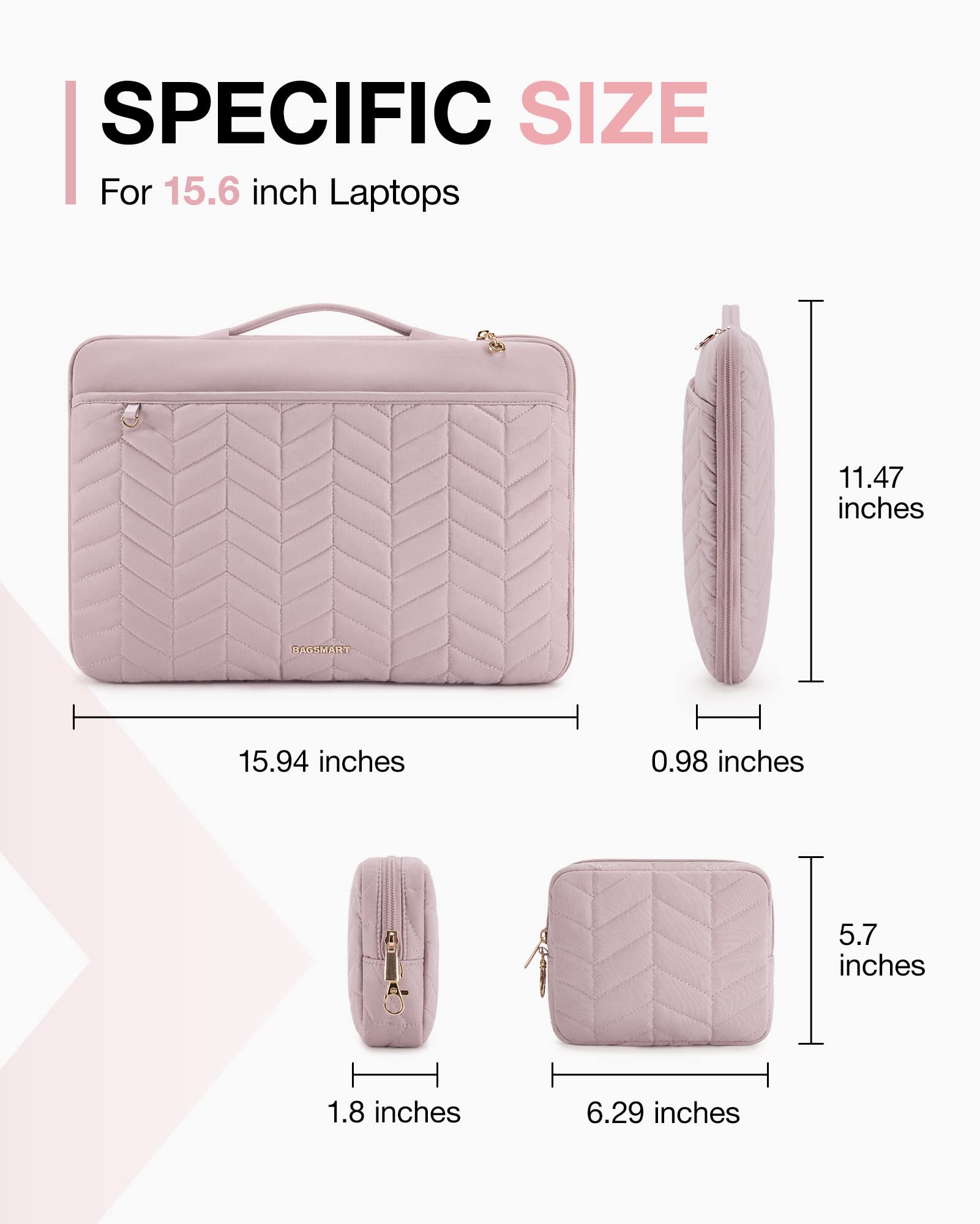 BAGSMART 15-16 Inch Laptop Sleeve with Handle - Puffy Padded Protective Case for MacBook Air 15.6