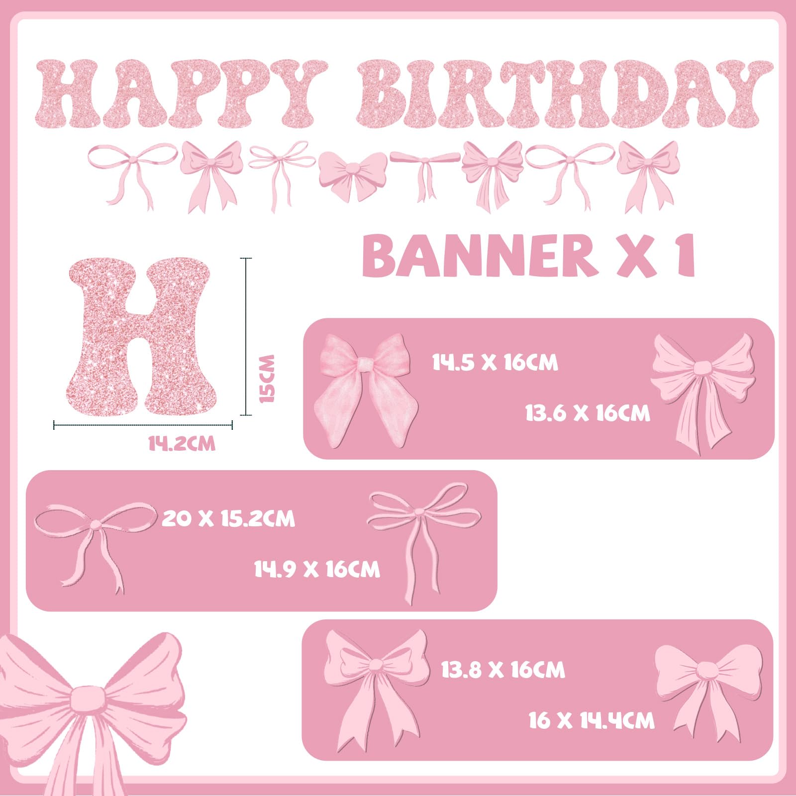Pink Bow Birthday Party Decorations Set - Includes Happy Birthday Banner & Garland Hanging Swirls - Perfect for Girls Birthday, Baby Shower & Bridal Showers - Elegant Coquette Theme Party Supplies for Wall & Ceiling Decor