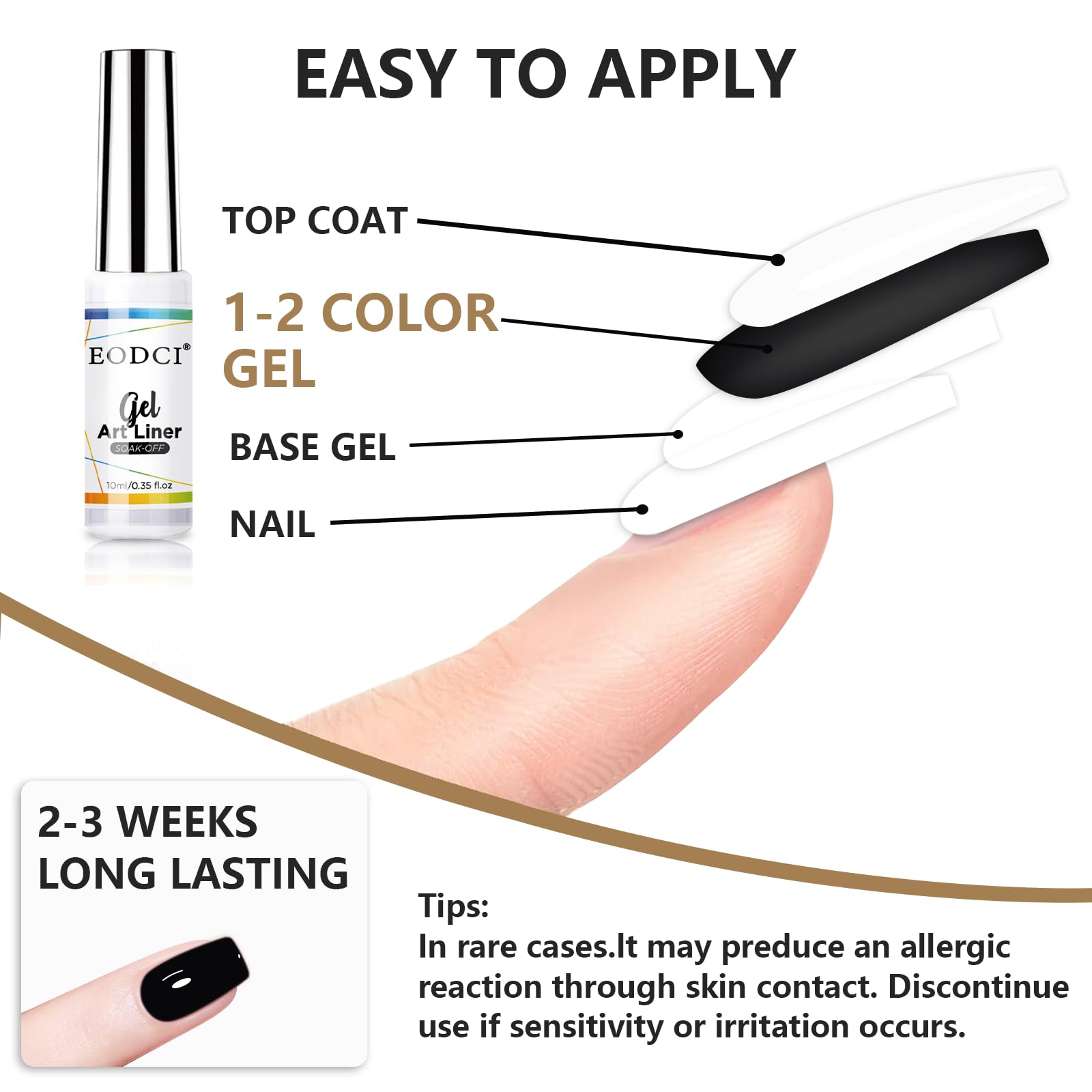 10ML Gel Nail Polish Liner Set - Black & White Colors for Nail Art, Swirl Designs | UV Soak Off Gel Paint with Thin Brush | Perfect for DIY Manicures, Salon Use & Gifts for Women