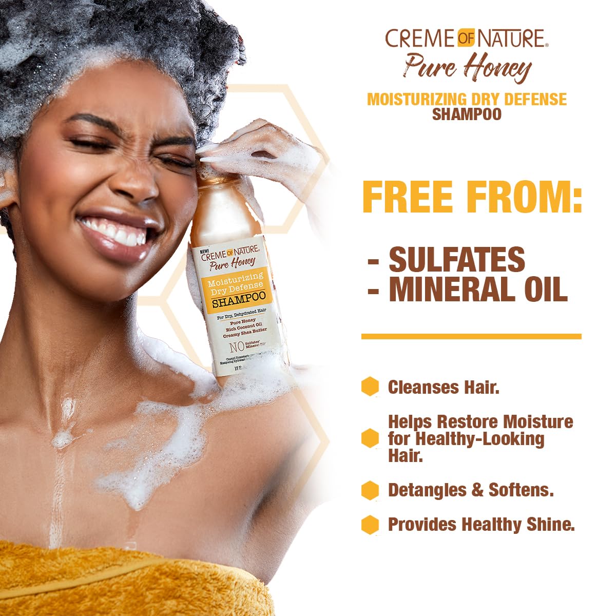 Creme of Nature Coconut Oil & Shea Butter Shampoo for Dry, Damaged Hair - Honey Infused Formula (12.07 Fl Oz) | Hydrating & Repairing Hair Care for Daily Use & Salon Results