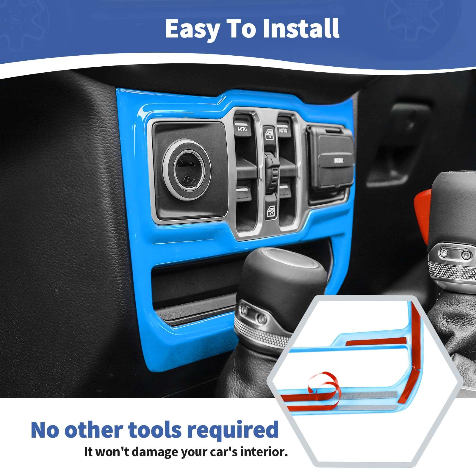 Jeep JL Center Dash Window Switch Panel Trim Cover - RT-TCZ for Jeep Wrangler JL JLU & Gladiator JT (2018-2024) | Baby Blue Interior Accessories | Perfect for Off-Roading & Custom Car Upgrades