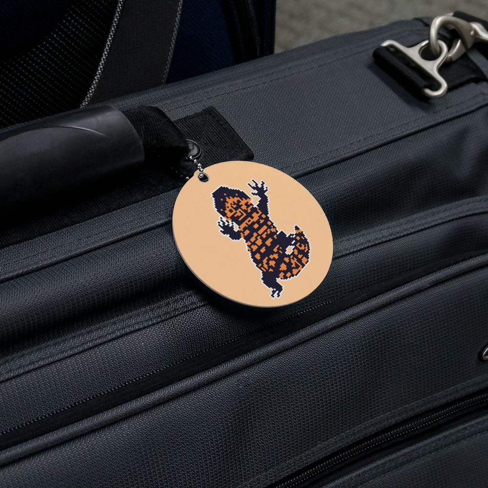Gila Monster Pixel Lizard Round Luggage ID Tag - Durable Suitcase & Carry-On Identification Card - Perfect for Travel, Backpacks, and Kids' School Bags