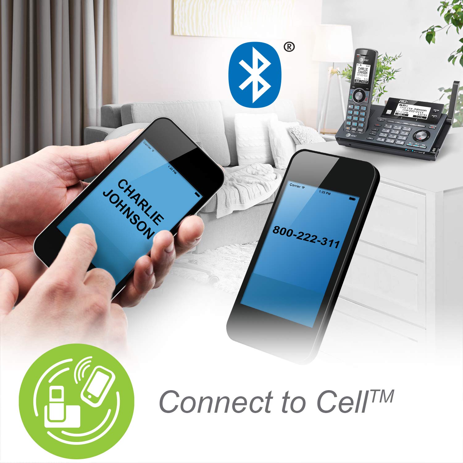 AT&T CLP99387 DECT 6.0 Expandable Cordless Phone with Bluetooth | Connect to Cell & Smart Call Blocker | Answering System | 3 Handsets in Metallic Blue | Ideal for Home & Office Communication