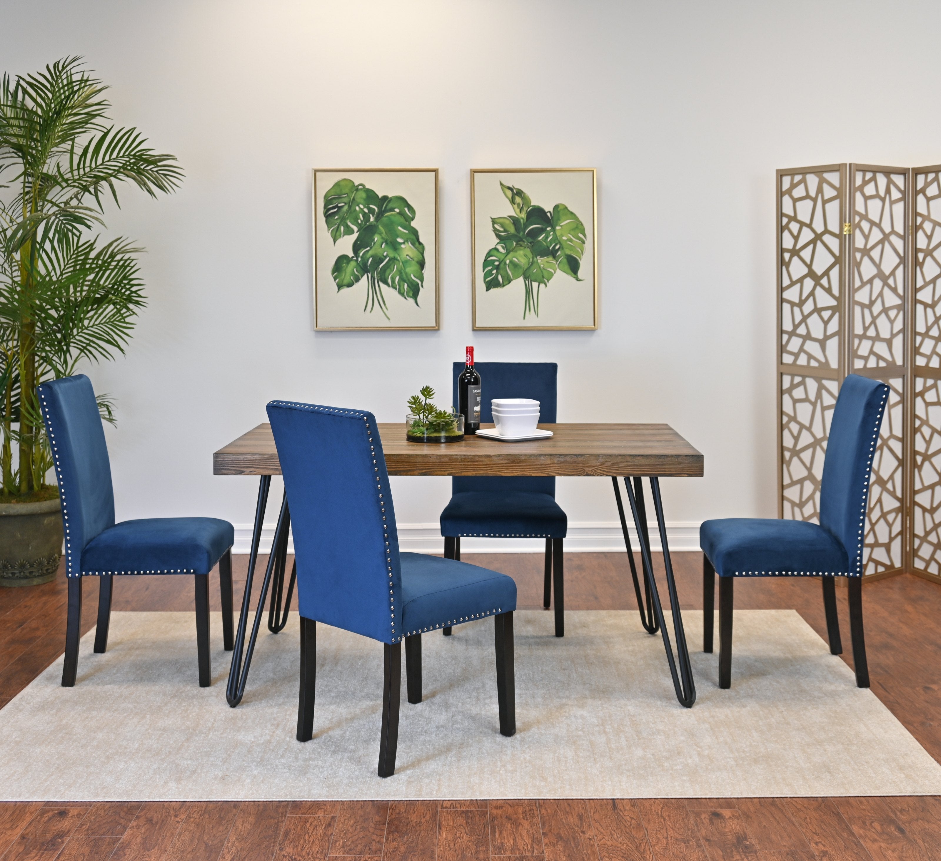 Roundhill Furniture Ashzo 5-Piece Dining Set with Hairpin Leg Table and 4 Chairs - Modern Kitchen & Dining Room Furniture for Small Spaces