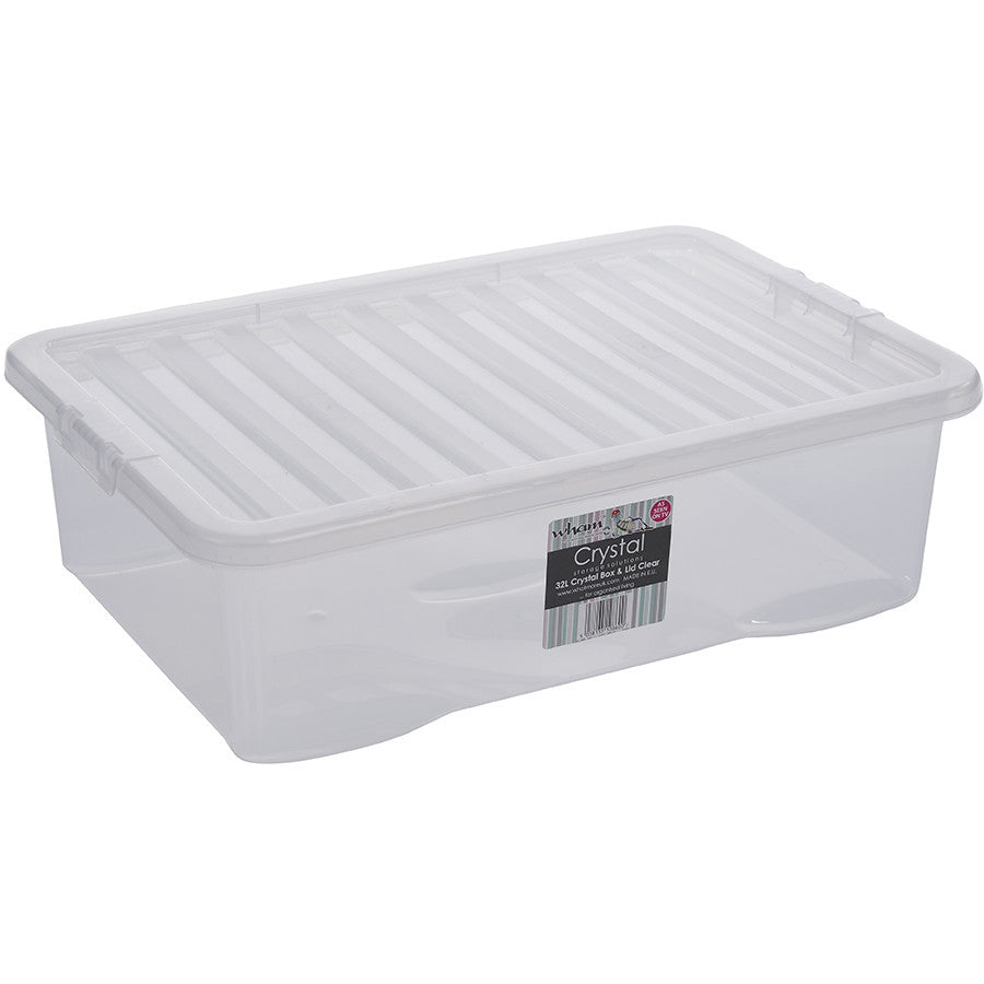 32LT Clear Plastic Storage Box with Lid - Organize Home, Office & Craft Supplies | Stackable & Durable for Closet, Garage & Pantry Organization