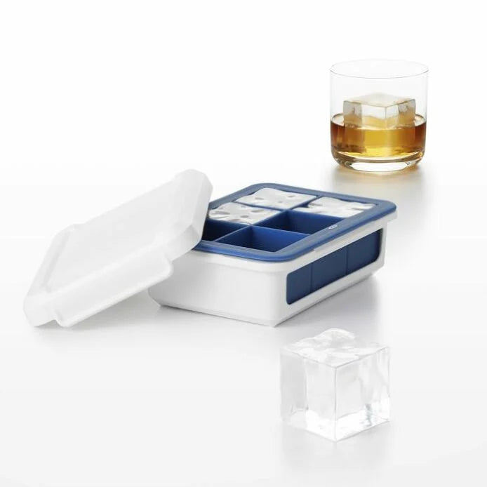 Premium Silicone Ice Cube Tray with Lid - Extra Large 2 Inch Square Ice Cubes for Whiskey, Cocktails & Cold Drinks - BPA Free, Flexible & Durable for Home Bars & Parties