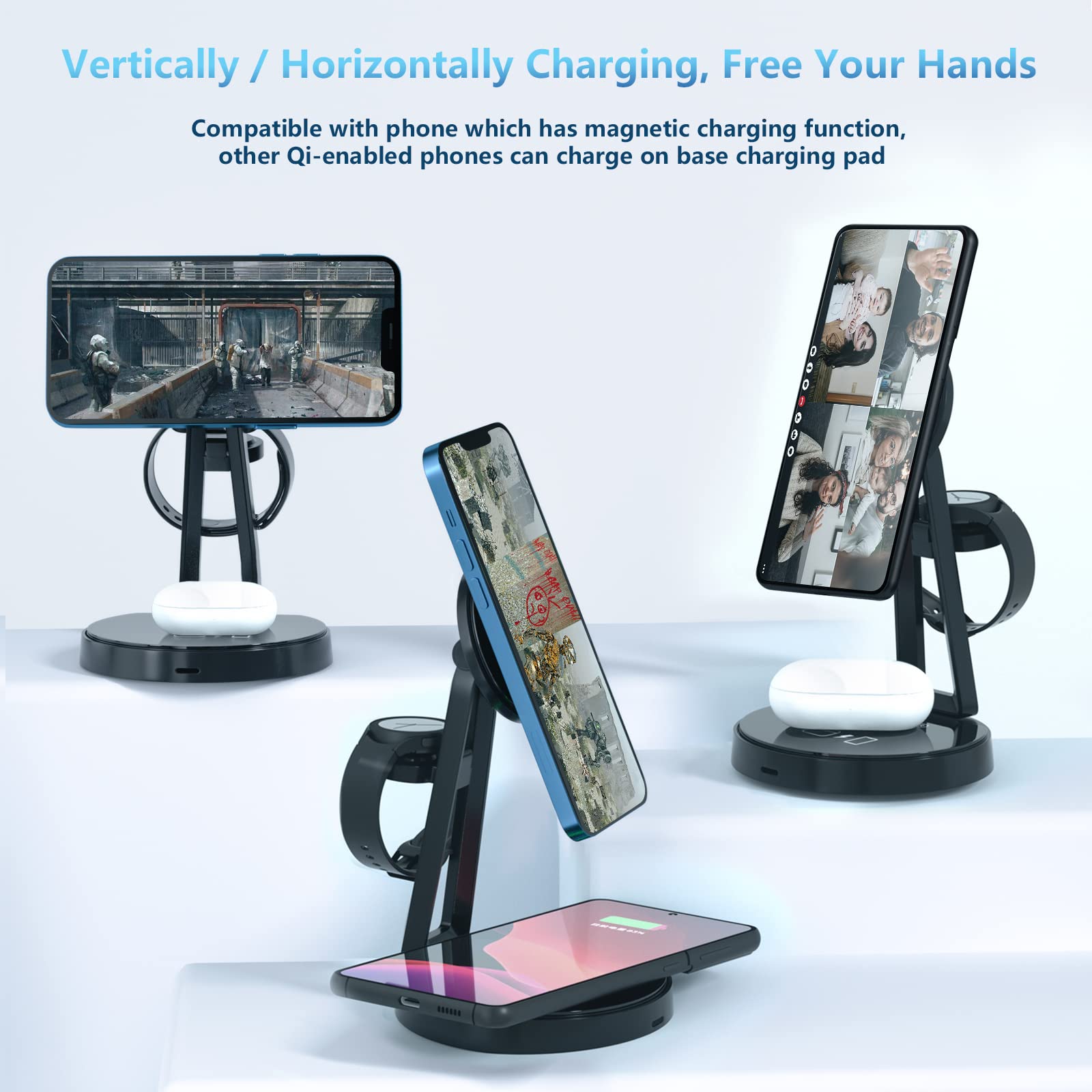 3-in-1 Fast Wireless Charging Station for Samsung Galaxy S24/S23/S22/S21/Note 20 Series - MagSafe Charger Stand Dock for Galaxy Watch 7/6/5/5 Pro/4/3 & Buds+/Live - Perfect for Home, Office & Travel