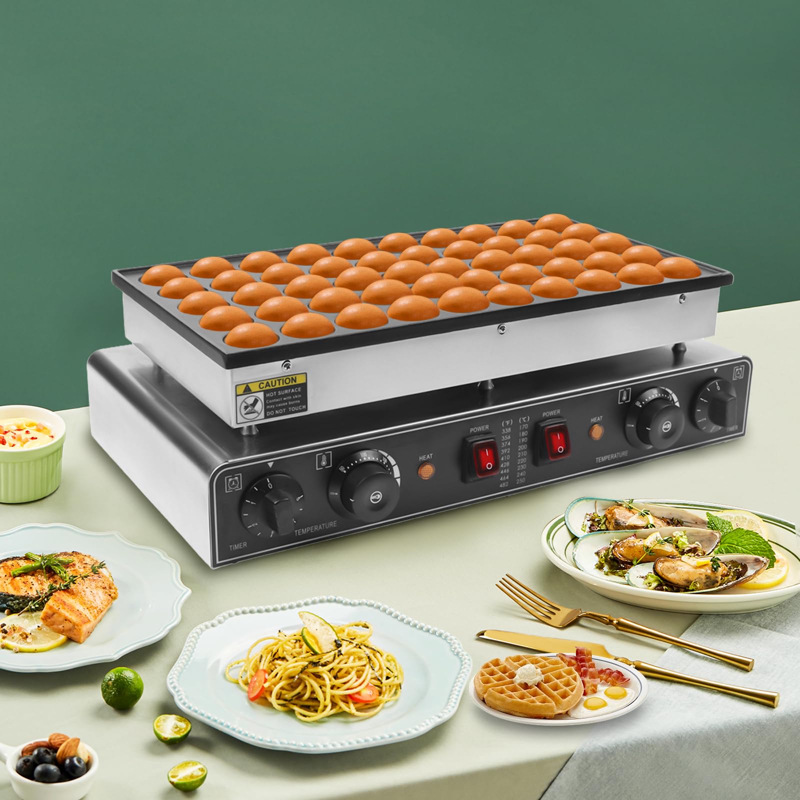 1700W Commercial Electric Mini Dutch Pancake Maker - Nonstick Griddle for 50 Mini Pancakes (21 Inch) | Perfect for Baking Crepes, Muffins & Dutch Pancakes | Ideal for Restaurants, Cafes & Home Breakfast