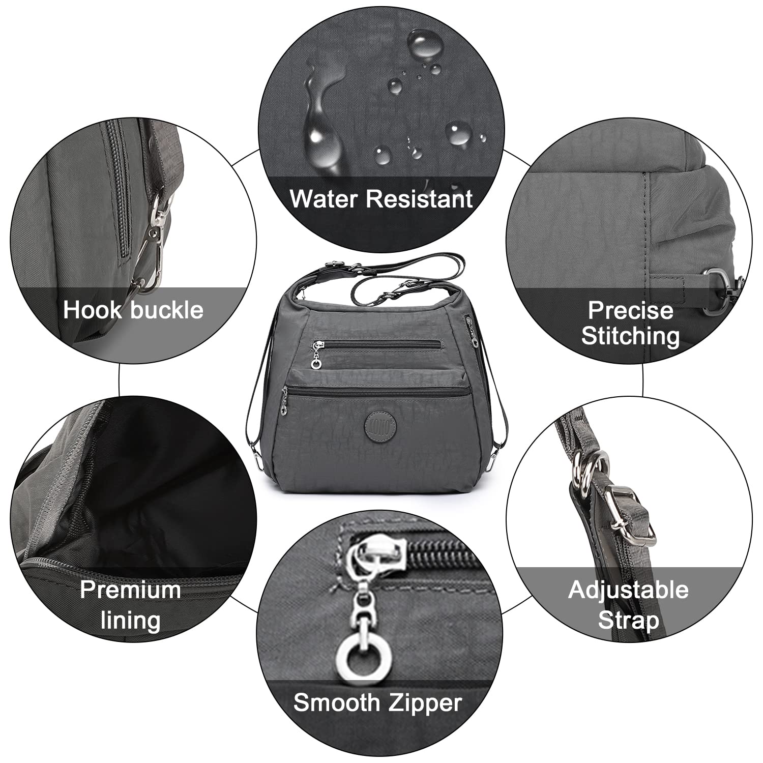 KONO Women's Waterproof Anti-Theft Shoulder Bag - Stylish Travel Backpack for Teen Girls & Women, Lightweight Tote for Commuting, School & Outdoor Adventures (Grey)