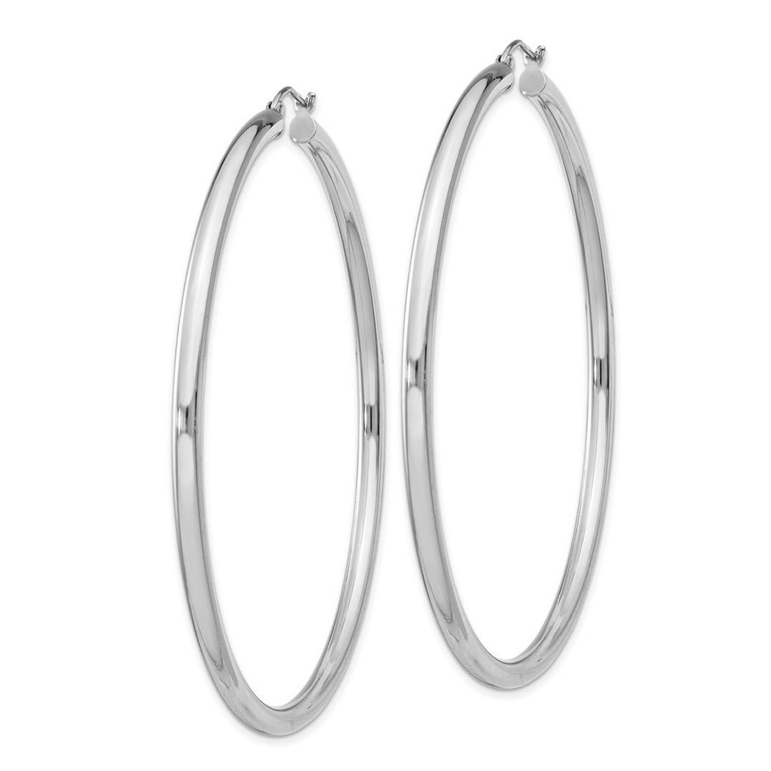 925 Sterling Silver Hollow Tube Hinged Post 3mm Round Hoop Earrings for Women - 67x65mm Wide, 3mm Thick Polished Hoops | Everyday Wear, Gift, Party & Special Occasions