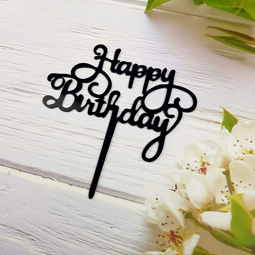 Happy Birthday Cake Topper - Elegant Black Acrylic Party Decoration for Birthday Cakes, Cupcakes & Desserts | Perfect for Birthday Parties, Baby Showers & Special Celebrations