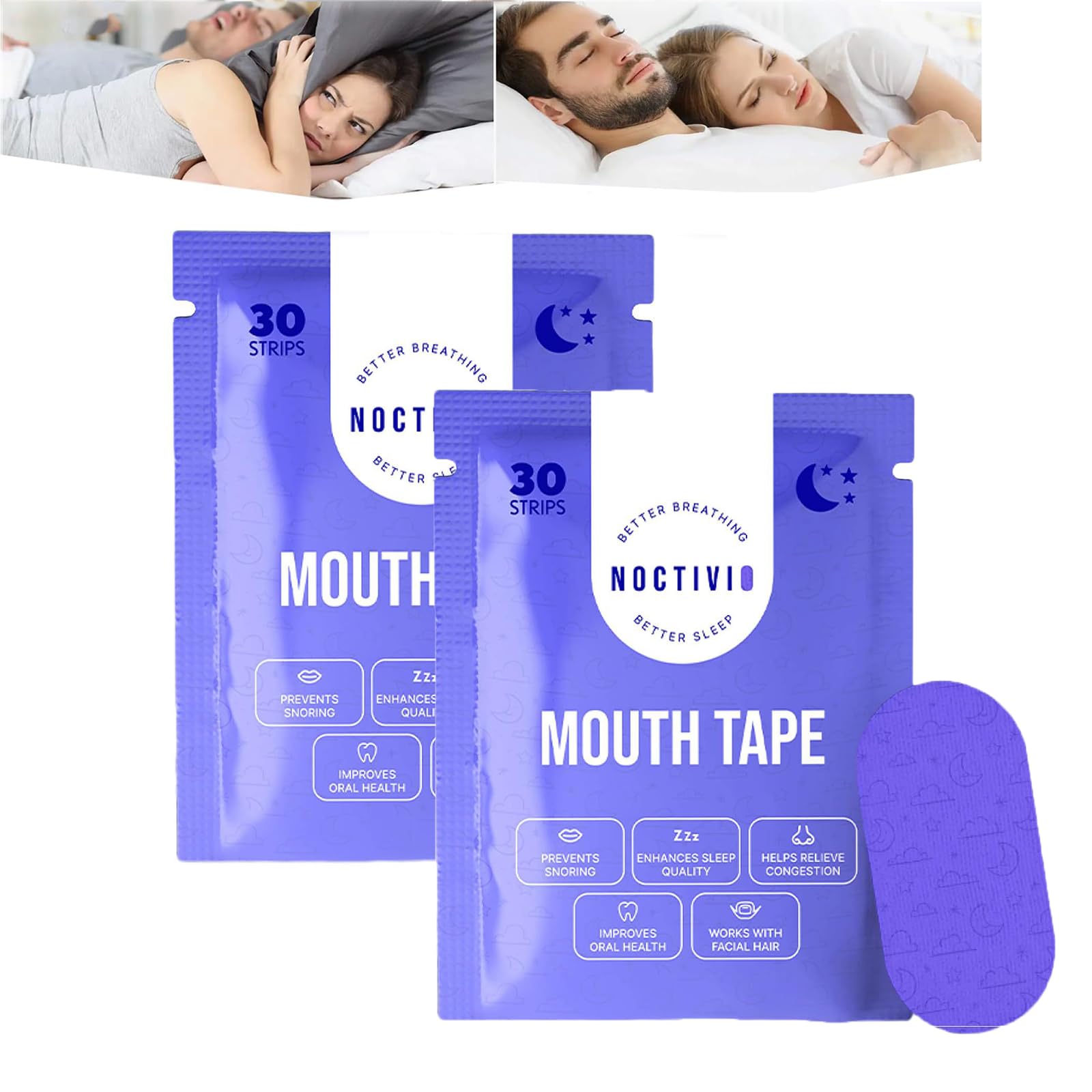 Noctivo Anti-Snoring Mouth Tape for Sleep Apnea Relief - Lavender Scented Nasal Strips for Better Breathing & Comfortable Sleep - Perfect for Nighttime Use, Travel, and CPAP Users