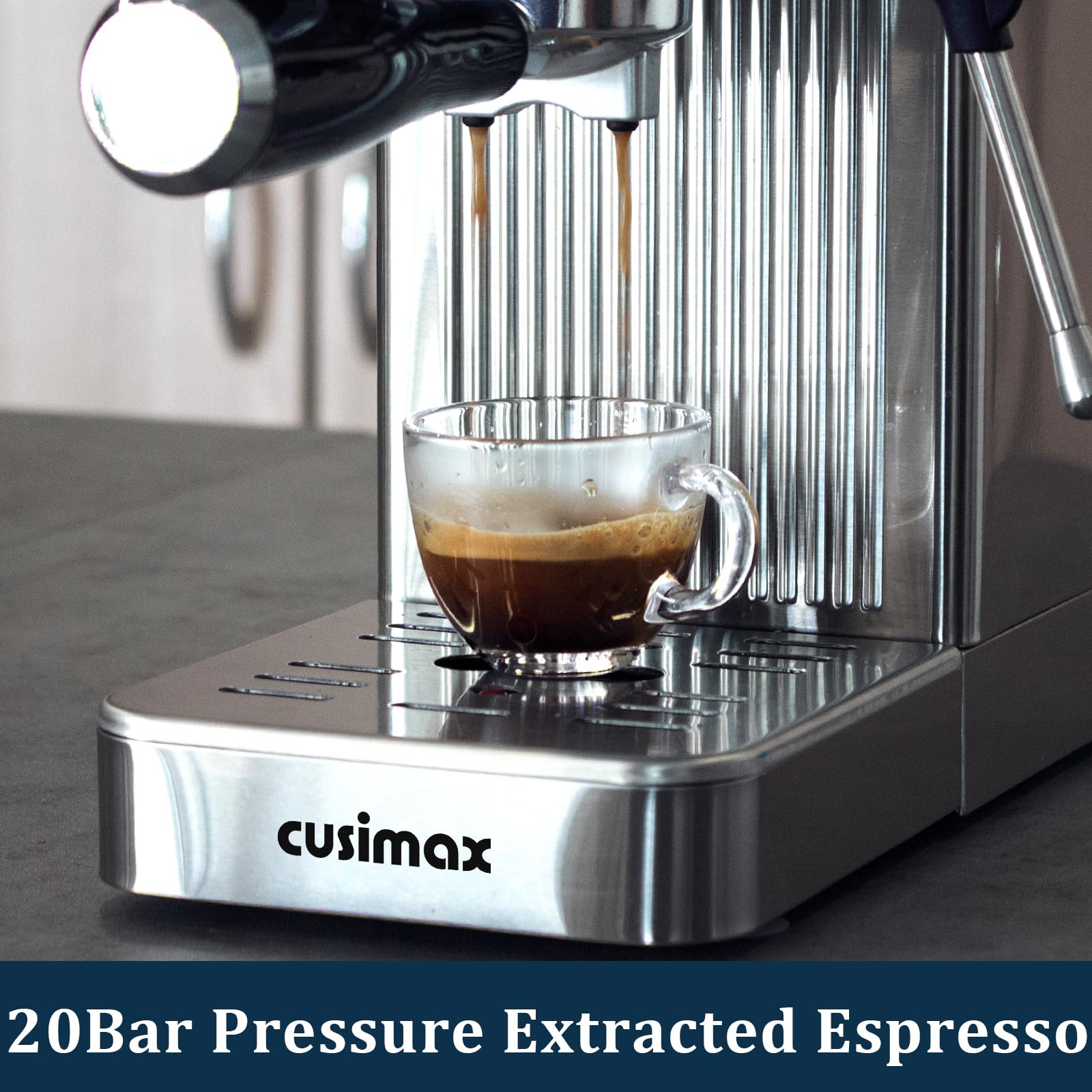 CUSIMAX 20Bar Espresso Machine with Touchscreen & Milk Frother - 1350W Stainless Steel Coffee Maker for Home, 34oz Removable Water Tank - Perfect for Lattes, Cappuccinos & Home Barista Brewing