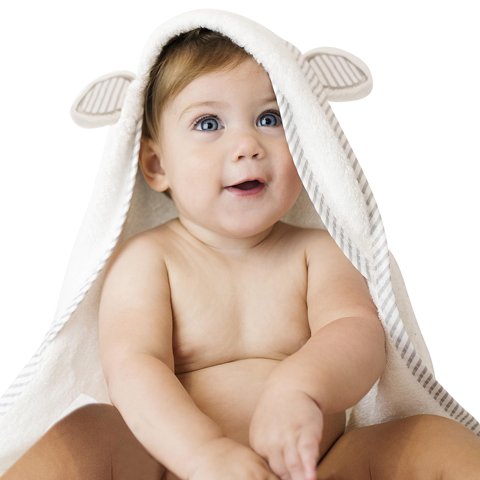 Premium Hooded Baby Towel Set for Newborns - Soft Absorbent Bath Towels with Washcloths for Boys & Girls | White Luxury Baby Shower Gift & Bath Time Essentials